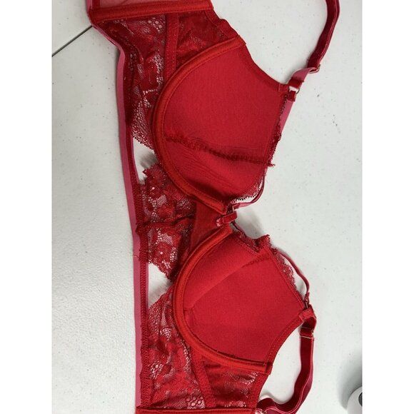 Lovehoney Lingerie Red Lace Velvet Strappy Front Back Close Underwire Bra L - Picture 5 of 11